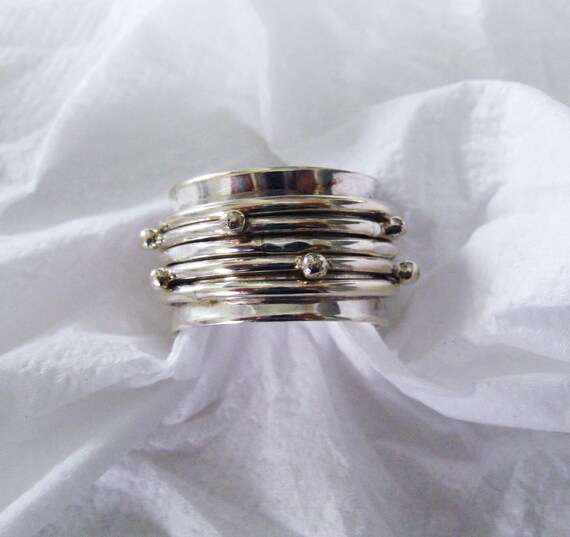 Wedding Rolling Ring Sterling Silver Dotted Spinner Ring Etsy