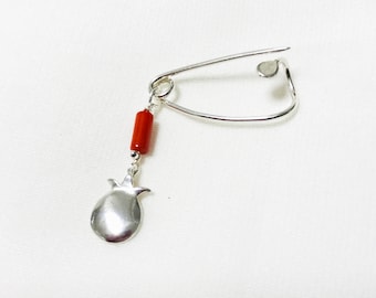 Organic Pomegranate  Brooch. Baby Crib Cameo Charm Brooch. Sterling Silver Good Luck Charm Brooch