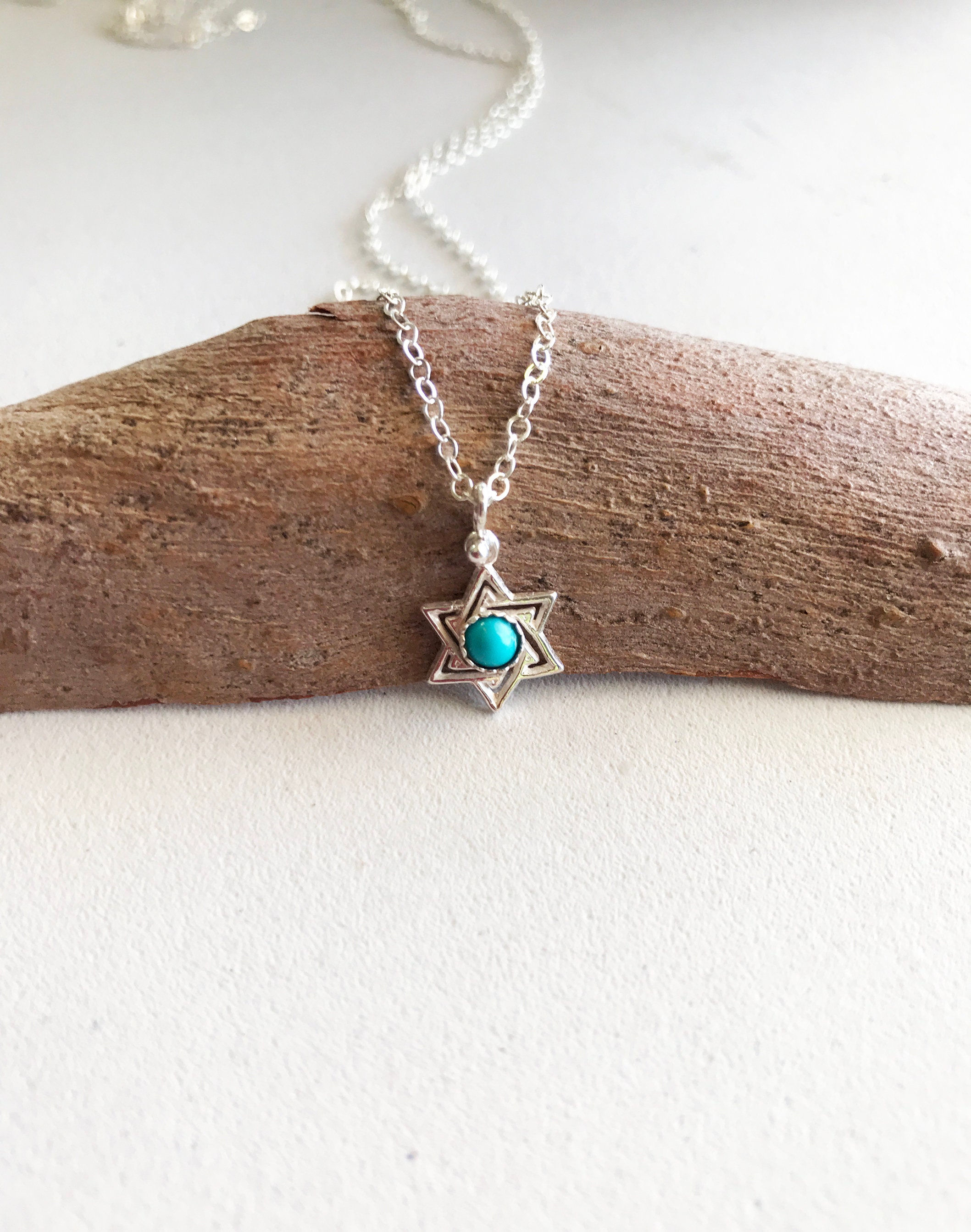 Sterling Silver Star of David Turquoise Pendant