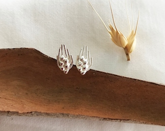 Wheat Charm Stud Earrings. Fine jewelry