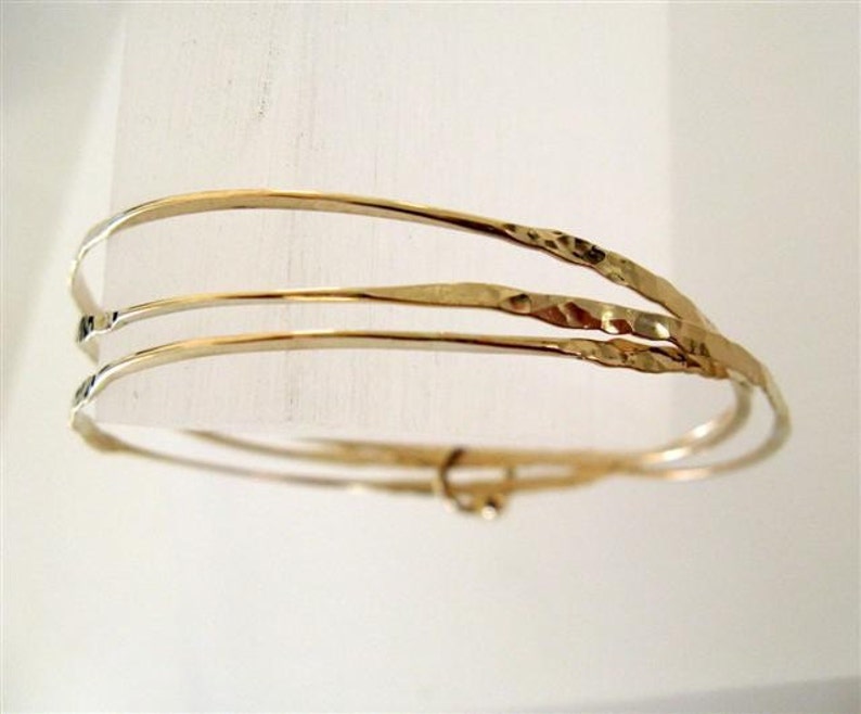 Fine Jewelry. 14K Goldfield Organic Stacked Bangles. Trio Etsy