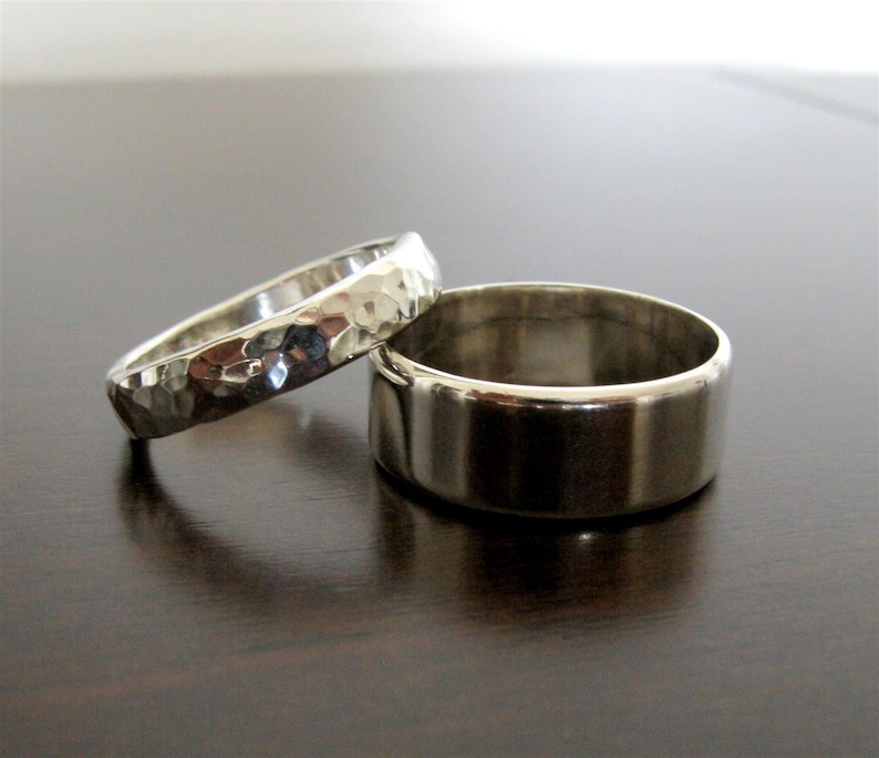 His and Her Flat Edge Engagement Band Set Sterling Silver wedding Band Rings Set