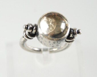Roman Style Sterling Silver Ring with Moonstone  & Gold disc. Size 9.5 (US) Ready to Ship