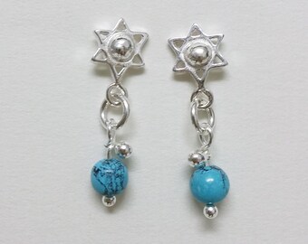 Turquoise Star of David Earrings. Magen David Earring עגילי מגן דוד עם אבן טורקיז