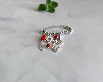 Organic Hamsa Brooch. Baby Crib Cameo Charm Brooch. Sterling Silver Good Luck Charm Brooch