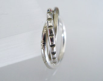 Unisex Rolling Ring. Russian Wedding Ring. Sterling Silver Interlocked Bands.