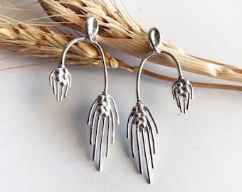 Harvest Earring. Fall Harvest Sterling Silver Wheat Earrings. Handmade Organic Earrings