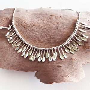 Olive Leafs Charm Necklace.  Sterling Silver Dainty Necklace.