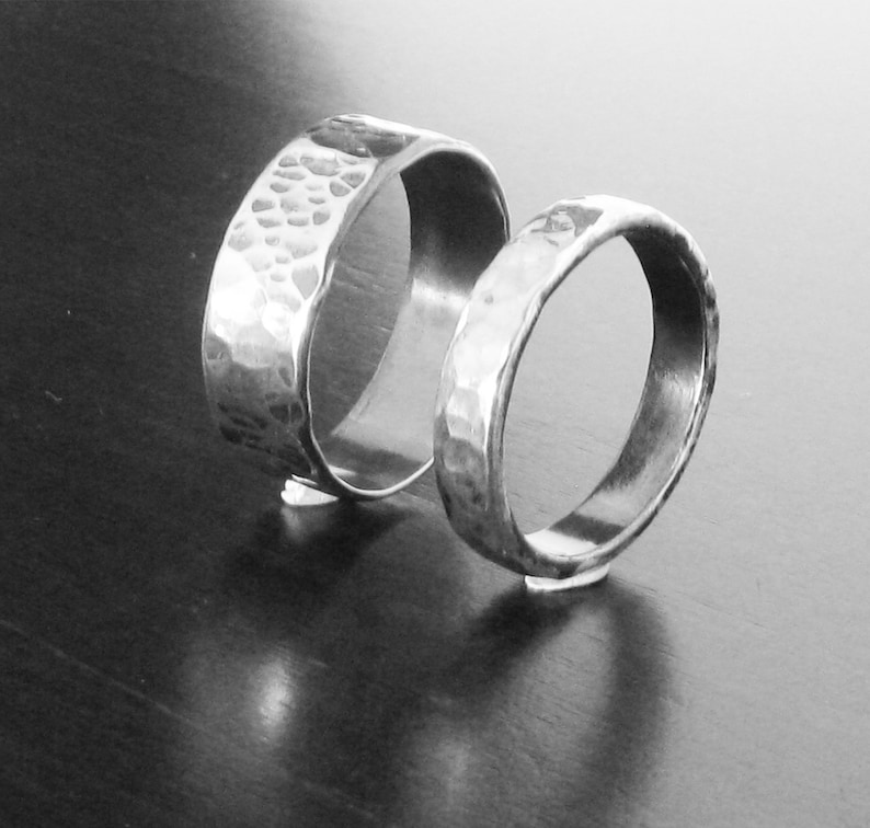 His and Her Flat Edge Engagement Band Set Sterling Silver wedding Band Rings Set