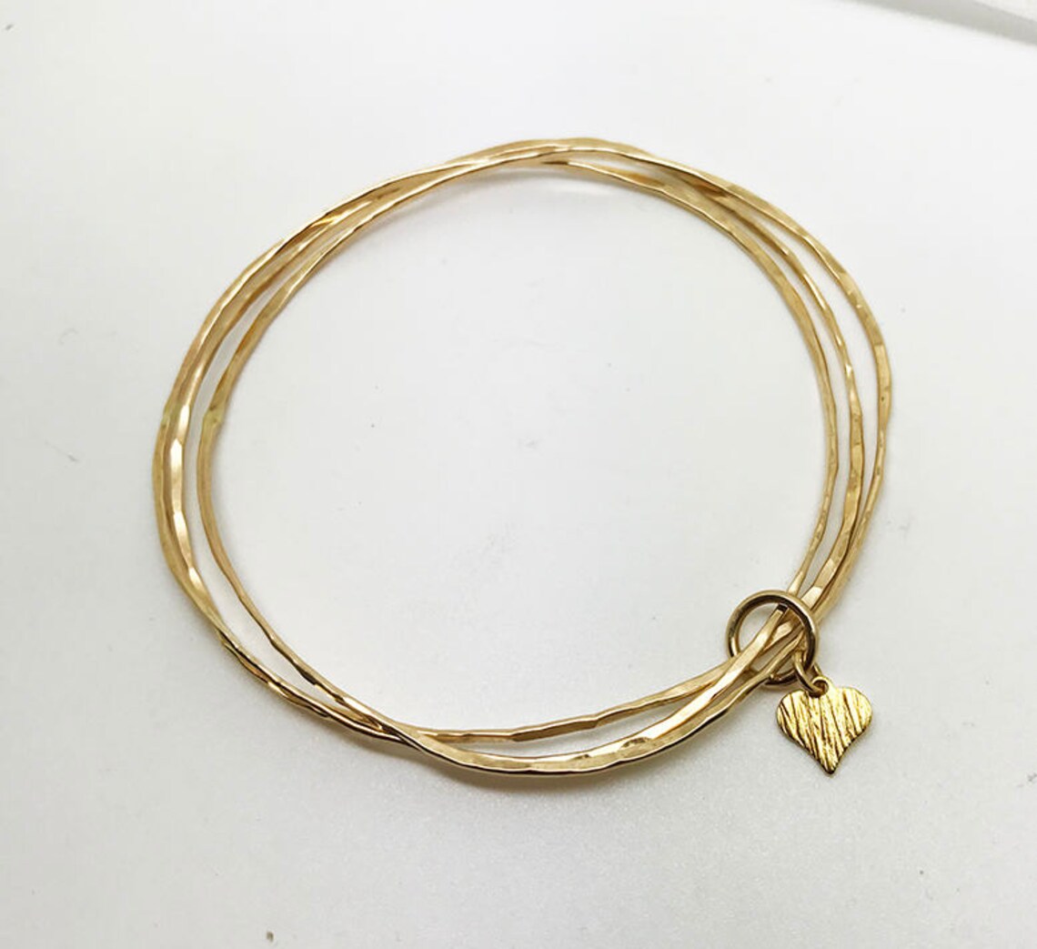 Fine Jewelry. 14K Goldfield Organic Stacked Bangles. Trio Etsy