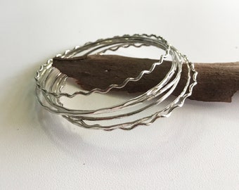 Zig Zag Sterling Silver Bangles. Wavy Handmade Bangle. Trio Handmade Stylish bangles