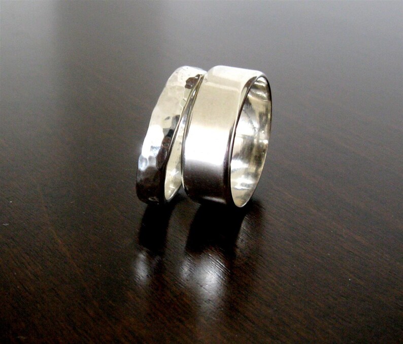 His and Her Flat Edge Engagement Band Set Sterling Silver wedding Band Rings Set