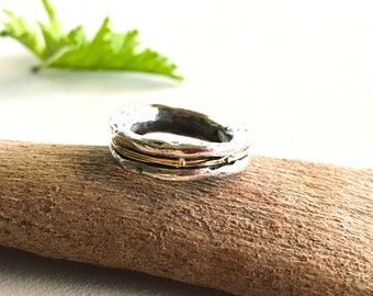 Unisex Wedding Ring. Sterling Silver Organic Ring Intertwined With 14K Solid Gold Wire. Urban Commitment  Ring