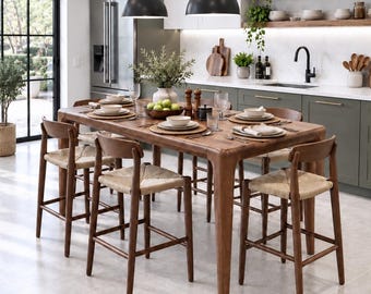 High-Leg Solid Walnut Kitchen Island Table – Multiple Color Options, Modern Wooden Kitchen Island, Handmade Custom Dining Table