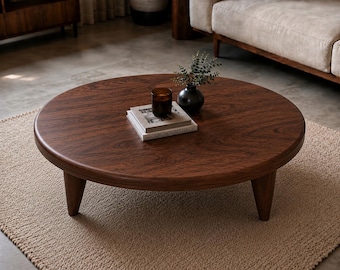 Massief walnotenhouten salontafel | Handgemaakte ronde houten tafel | Modern organisch design | Salontafel voor de woonkamer | Loungetafel