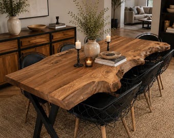Handmade Solid Walnut Live Edge Dining Table: Farmhouse Style