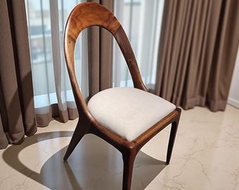 Modern Walnut Dining Chair, Handmade Solid Wood Chair, Upholstered Kitchen Chair, Scandinavian Furniture