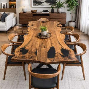 Handmade Solid Walnut Live Edge Dining Table: Farmhouse Style