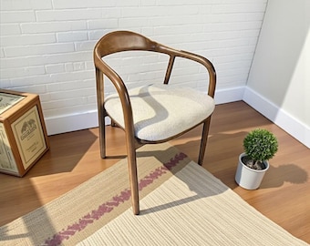 Modern Walnut Dining Chair, Handmade Solid Wood Chair, Upholstered Kitchen Chair, Scandinavian Furniture