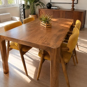 Mesa de comedor moderna de nogal macizo, mesa de cocina de madera hecha a mano, mesa de comedor rectangular a medida, muebles de comedor de lujo.