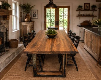 Handmade Solid Walnut Live Edge Dining Table: Farmhouse Style