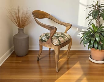 Modern Walnut Dining Chair, Handmade Solid Wood Chair, Upholstered Kitchen Chair, Scandinavian Furniture