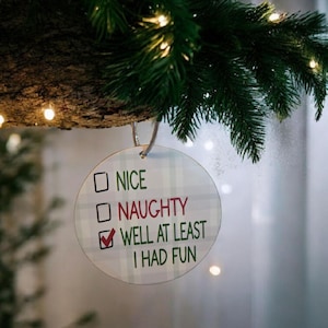 Lustiger Weihnachtsbaumanhänger aus Holz – frech schön gut wenigstens hatte ich Spaß