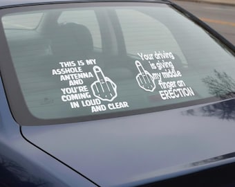 Middle Finger Car Decal – Funny Vinyl Decal
