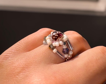 Zephyra Ring | glass, crystal, and metal beads