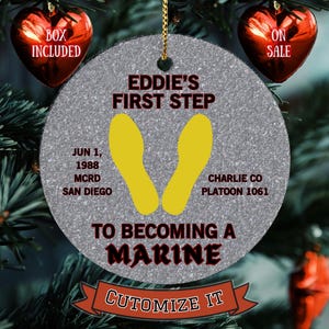 USMC Yellow Footprints Ornament | MCRD Gift | My First Step To Becoming A Marine Keepsake