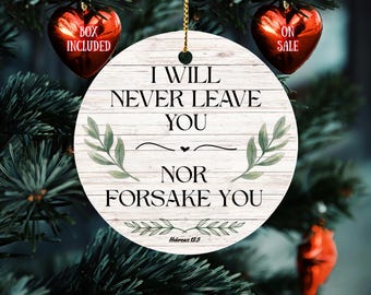 Hébreux 13:5 Ornement en céramique | Cadeau souvenir chrétien avec boîte