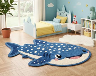 Tappeto per bambini a forma di squalo balena, tappeto trapuntato con animali dell'oceano