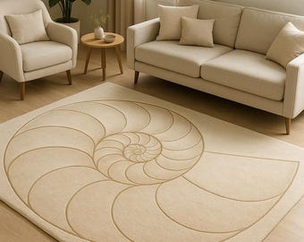 Tappeto moderno minimalista astratto a spirale Nautilus beige