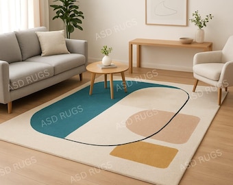 Abstract Geometric Area Rug Teal Blush and Mustard Carpet
