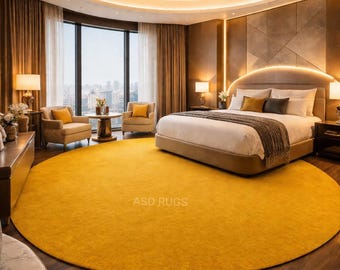 Alfombra redonda de lujo amarilla de 6x6, alfombra circular moderna para dormitorio y sala de estar.