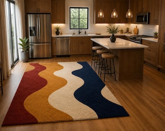 Modern Abstract Area Rug Hand Tufted  Colorful Wavy Carpet Large Living Room Rug