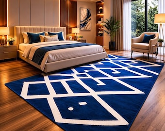 Blue Abstract Geometric Area Rug Modern Hand tufted Rug Luxury Living Room Carpet
