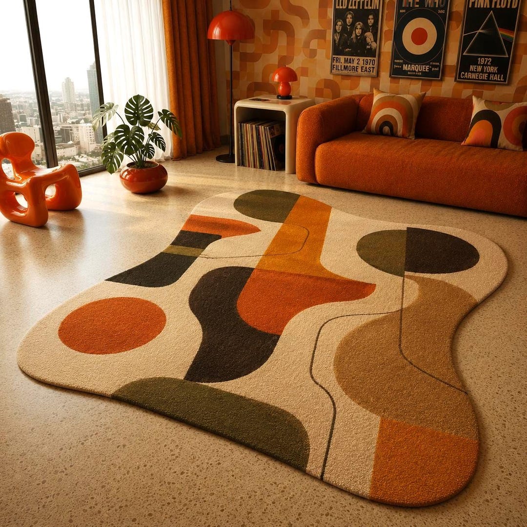 Handmade Tufted Retro Abstract Area Rug Irregular Shape Carpet 70s ...