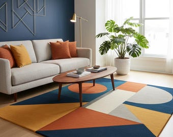Modern Geometric Area Rug Color Block Living Room Rug Handmade Contemporary Carpet
