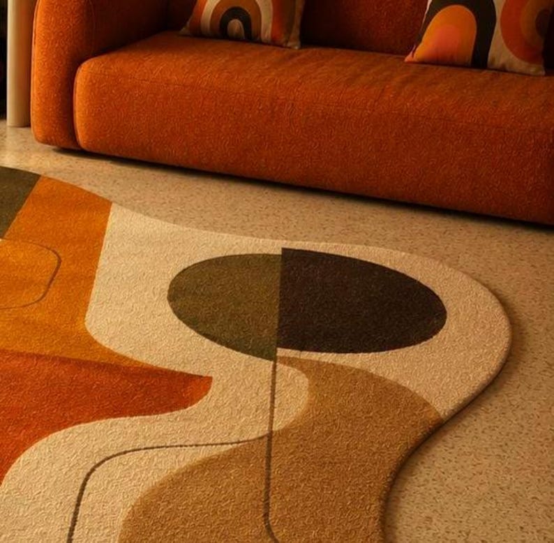 Handmade Tufted Retro Abstract Area Rug Irregular Shape Carpet 70s ...