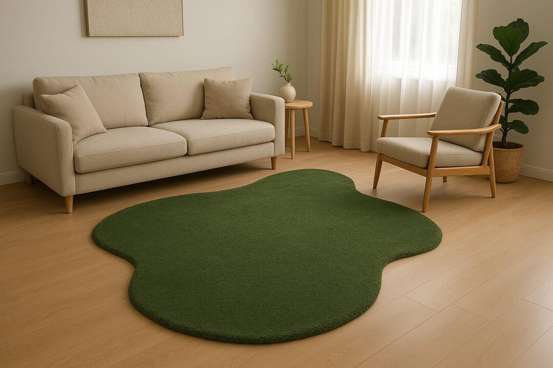 Green Abstract Rug Modern Organic Shape Tufted Floor Mat - Etsy