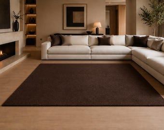 Dark Brown Hand Tufted Wool Rug Solid Color Area Rug Modern Minimalist Living Room
