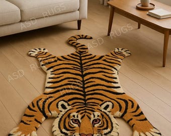 Tappeto a forma di tigre tuftato a mano, tappeto a forma di animale per l'arredamento del soggiorno