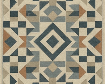 Handwoven Southwestern Rug Beige Blue and Brown Tribal Decor for living room