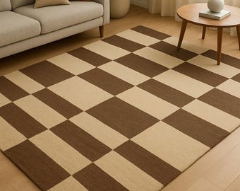 Tappeto a scacchi beige marrone moderno tappeto geometrico a righe