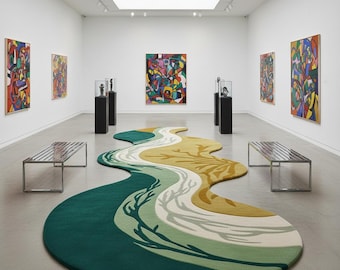 Tappeto moderno curvo con motivo astratto ondulato per soggiorno