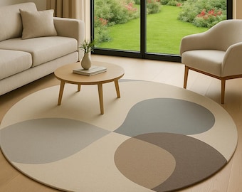 Tappeto rotondo moderno astratto trapuntato a mano, decorazione geometrica scandinava neutra, dimensioni personalizzate