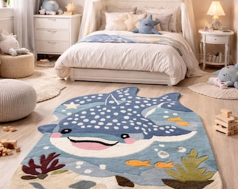Tappeto per bambini a forma di squalo balena, tappeto per cameretta dei bambini, tappeto con animali marini