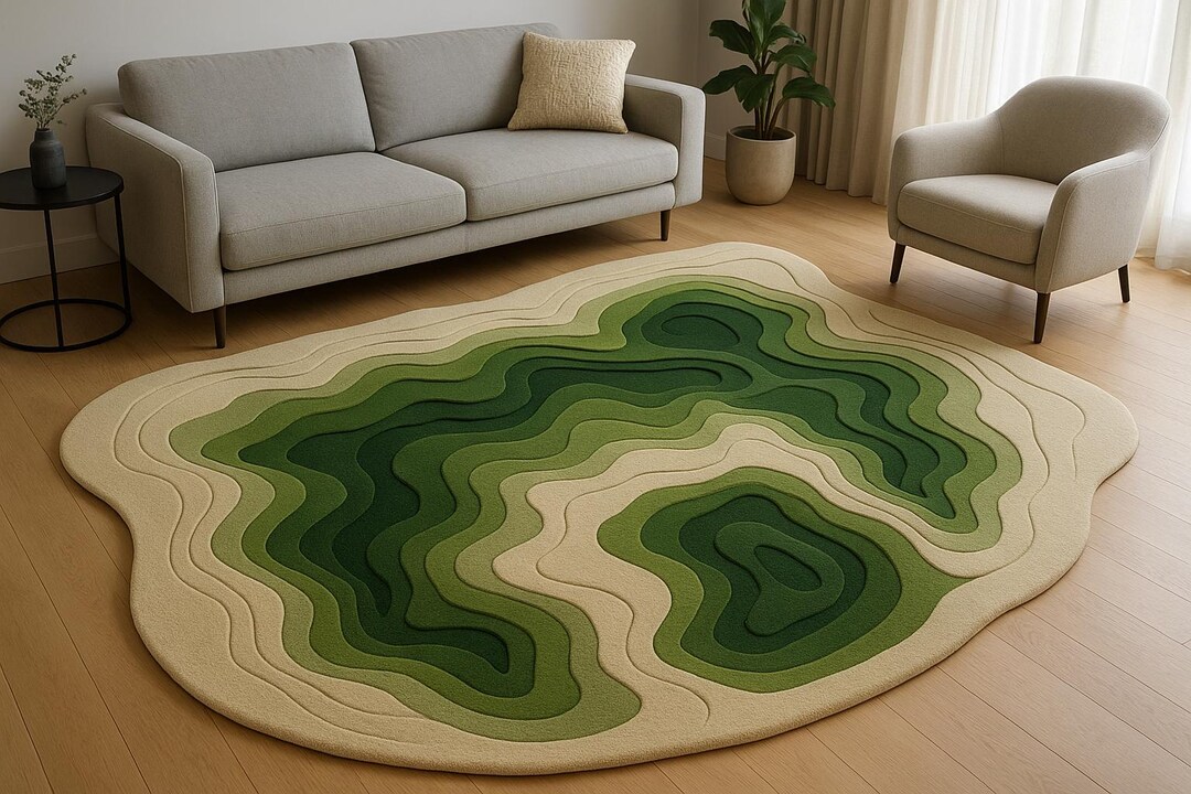 Topography Rug Pattern Topographic Green Layered Abstract Rug 3D Landscape Contour Area Carpet ...