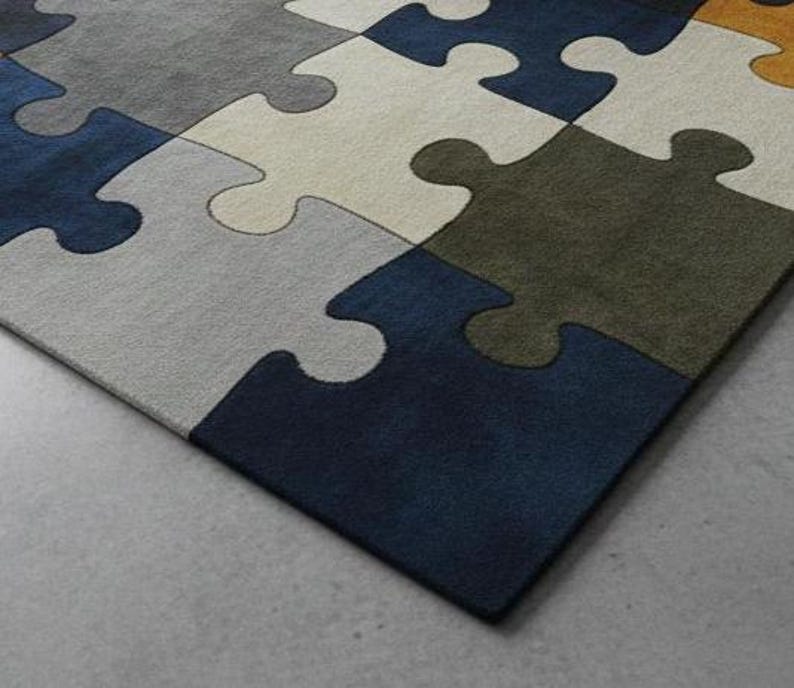 Modern Puzzle Rug Modern Abstract Puzzle Area Rug Contemporary Geometric Carpet for ...